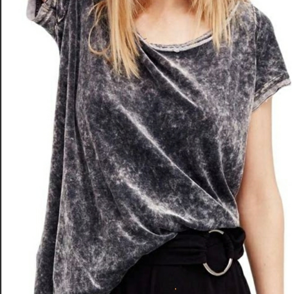 Free People Doran Tee Hi-Low Raw Hem Velvet Tunic Top